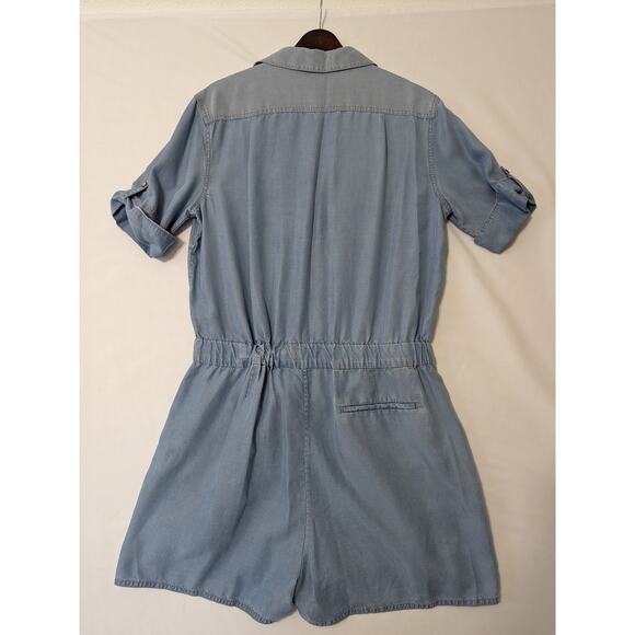 All Saints Jada Playsuit Romper Size 10 Lyocell Belt Chambray Shorts Pockets - Picture 5 of 12